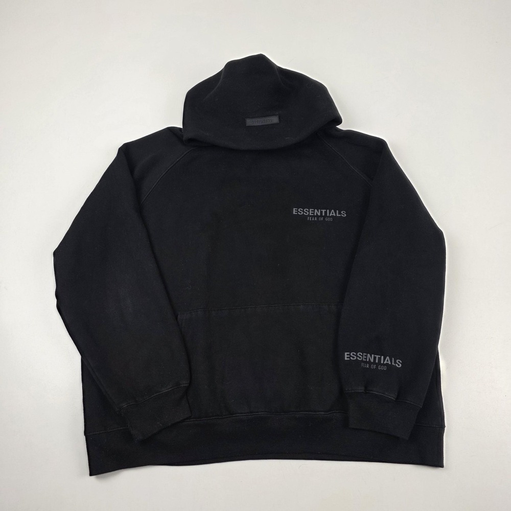 Fear Of God Essentials Hoodie Mens Large Black Fleece Pullover Logo Sweatshirt